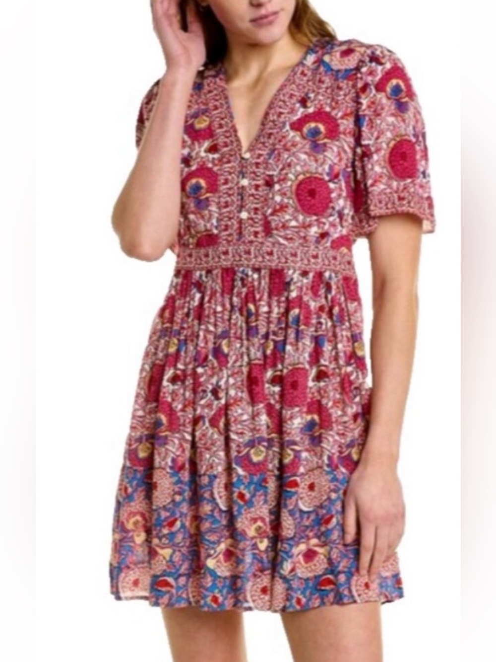 ba&sh Red Floral V-Neck Short Dress